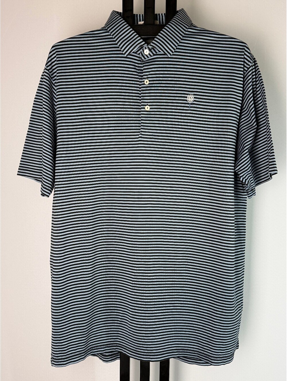 Peter Millar Polo Shirt Mens XL Light Blue Black Stripe Cotton Golf Club Valley